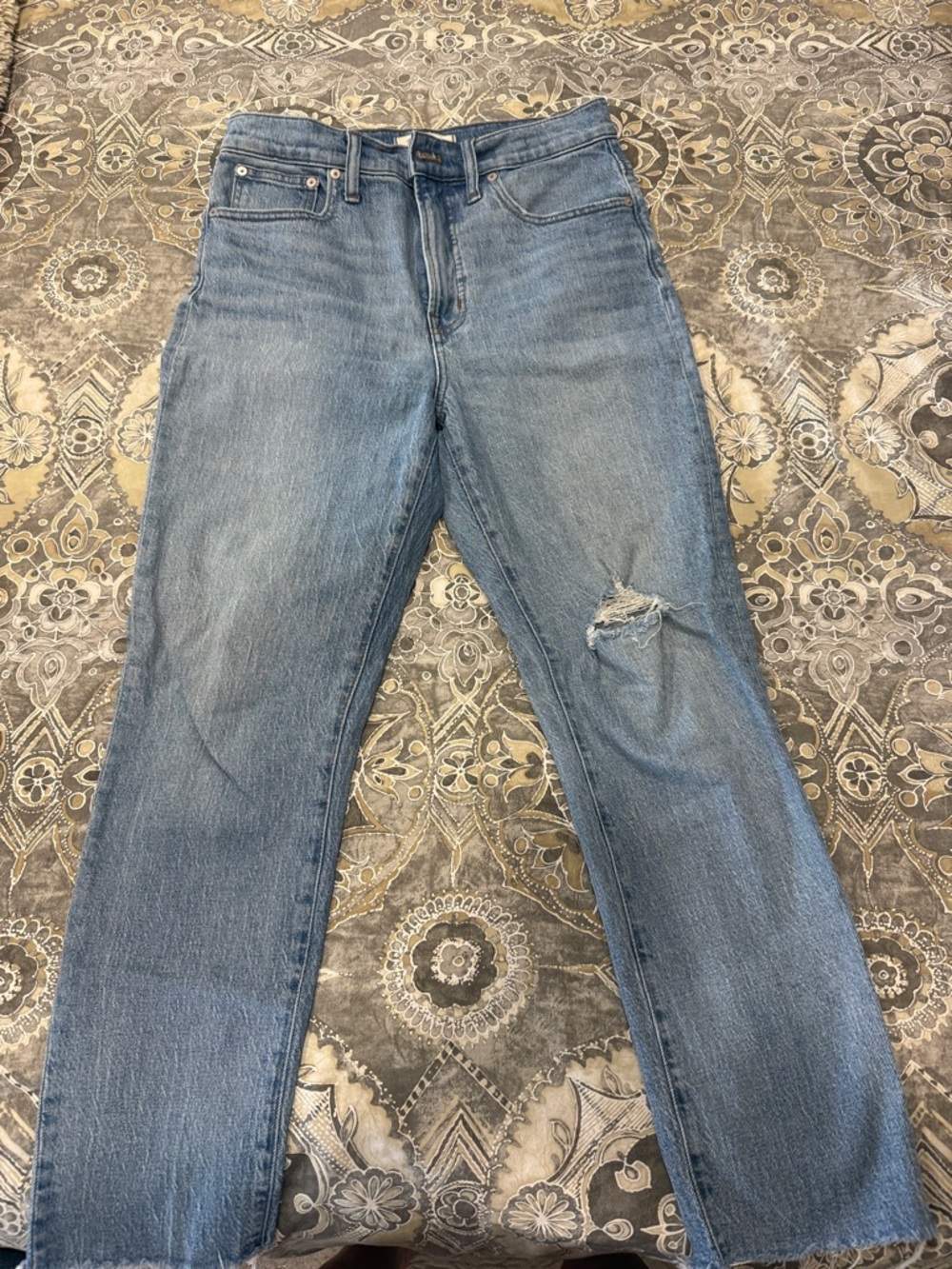 Madewell Light Blue Straight-Leg Jeans with Knee Distress